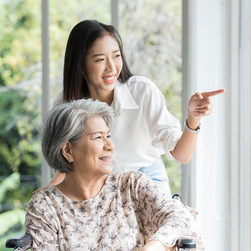 Women sharing happy times with a girl 