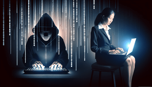 Women and hacker on laptop