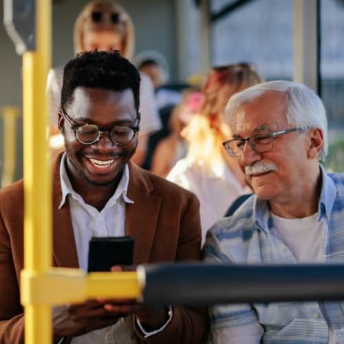 Senior man using public transport