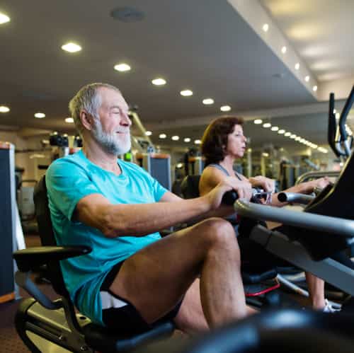 Senior exercising with right gear and comfortable clothes