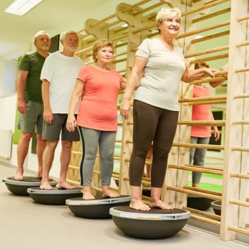 Senior Women Standing on Foam