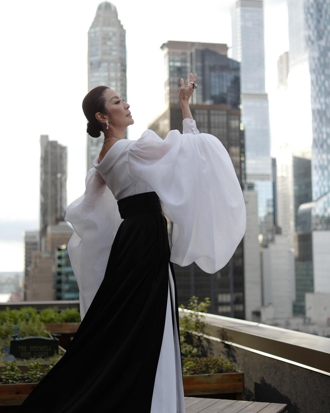 Michelle Yeoh with Tai Chi pose