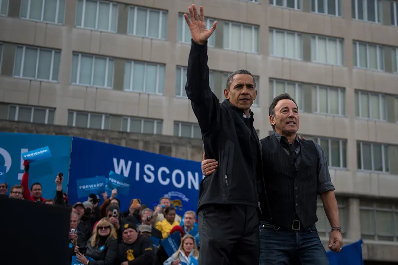 Bruce Springsteen along with ex US President Obama