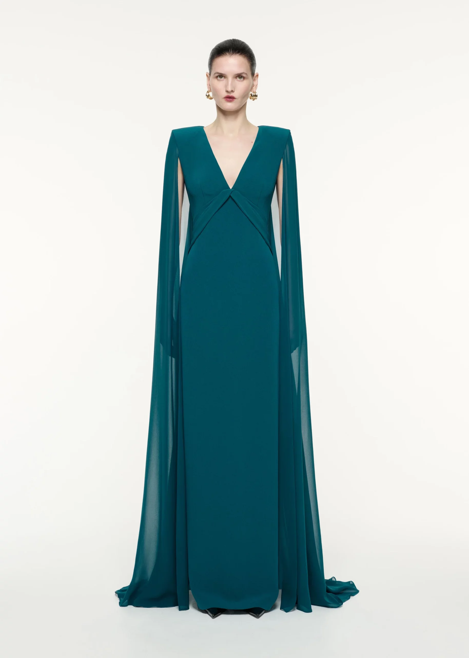 ROLAND MOURET Cape-overlay long-sleeved gown