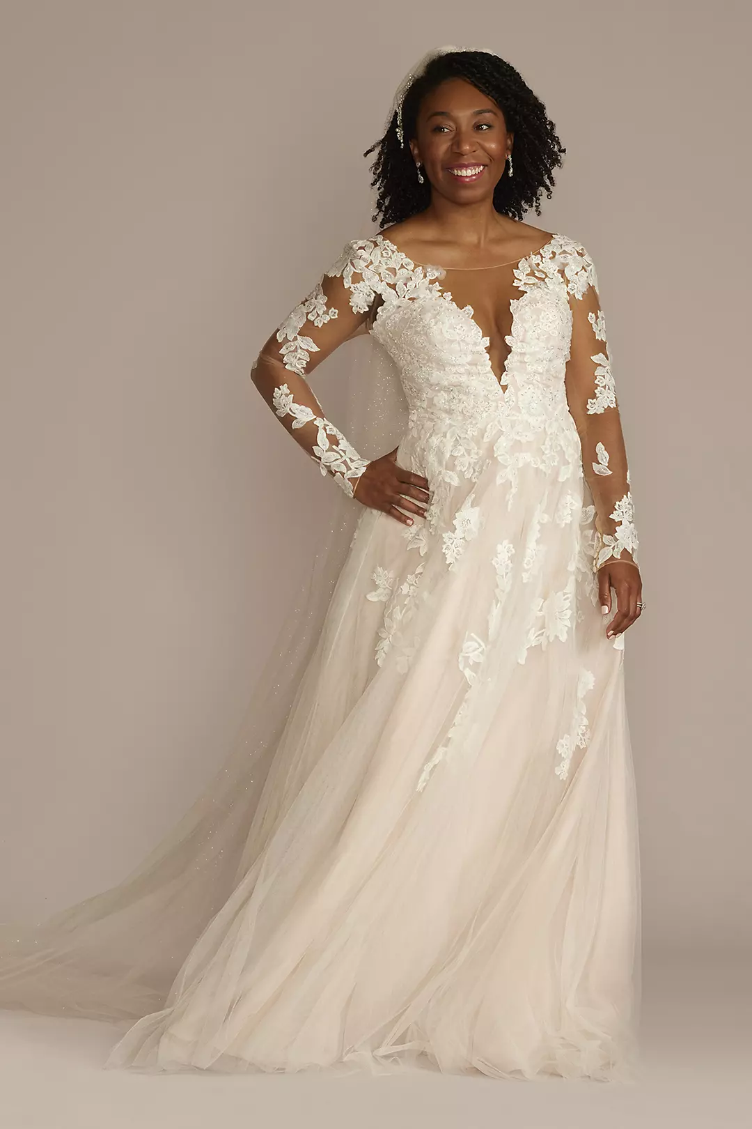 V-neck Long Sleeve Wedding Dress from Davis’s Bridal